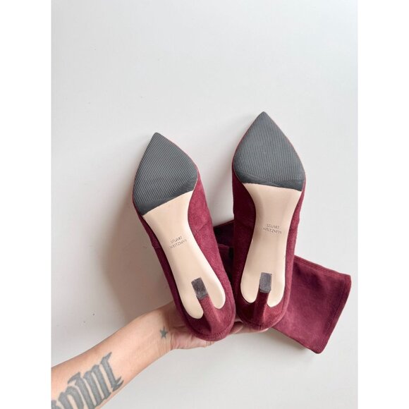 STUART WEITZMAN Rapture 75mm Maroon Suede Sock Bootie Ankle Boots, Size 10 - Picture 11 of 15